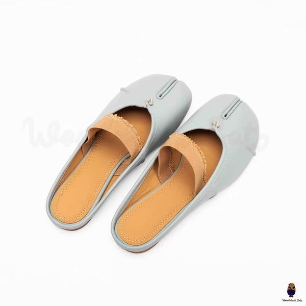WoodChuckSato Zapatos de ballet de cuero "envejecido" con punta dividida Tabi azul claro para hombre y mujer con banda elástica Tallas EU 35-45