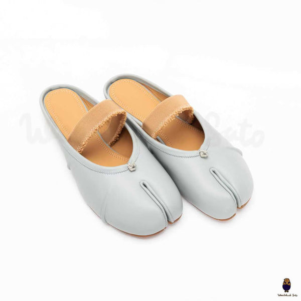 WoodChuckSato Zapatos de ballet de cuero "envejecido" con punta dividida Tabi azul claro para hombre y mujer con banda elástica Tallas EU 35-45
