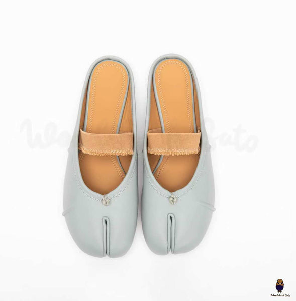 WoodChuckSato Zapatos de ballet de cuero "envejecido" con punta dividida Tabi azul claro para hombre y mujer con banda elástica Tallas EU 35-45