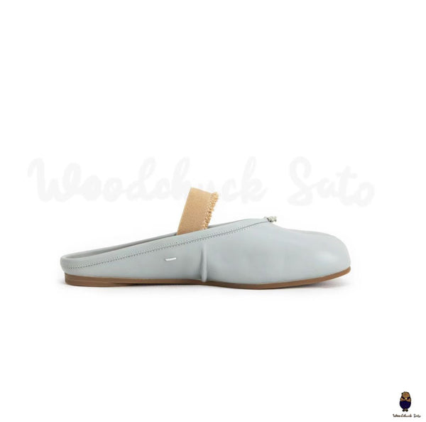 WoodChuckSato Zapatos de ballet de cuero "envejecido" con punta dividida Tabi azul claro para hombre y mujer con banda elástica Tallas EU 35-45