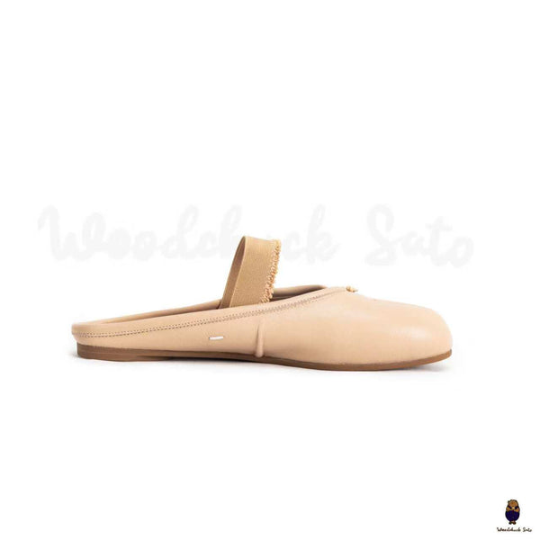 WoodChuckSato Zapatos de ballet tipo mula de cuero "envejecido" con punta dividida y tabi beige para hombre y mujer con banda elástica Tallas EU 35-45