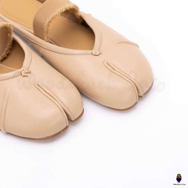 WoodChuckSato Zapatos de ballet tipo mula de cuero "envejecido" con punta dividida y tabi beige para hombre y mujer con banda elástica Tallas EU 35-45
