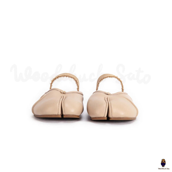 WoodChuckSato Zapatos de ballet tipo mula de cuero "envejecido" con punta dividida y tabi beige para hombre y mujer con banda elástica Tallas EU 35-45