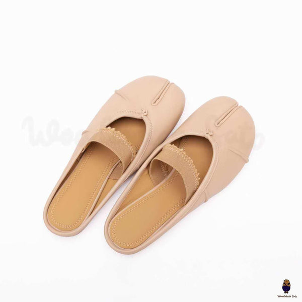 WoodChuckSato Zapatos de ballet tipo mula de cuero "envejecido" con punta dividida y tabi beige para hombre y mujer con banda elástica Tallas EU 35-45