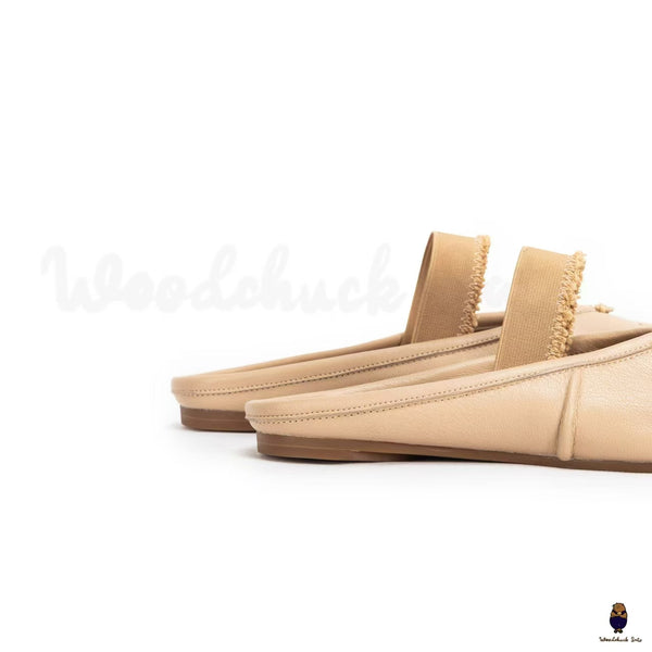WoodChuckSato Zapatos de ballet tipo mula de cuero "envejecido" con punta dividida y tabi beige para hombre y mujer con banda elástica Tallas EU 35-45