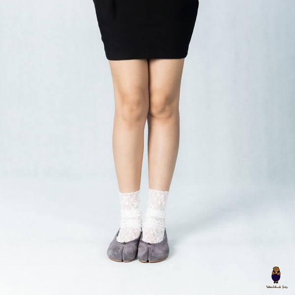 WoodChuckSato Grey Ultra-Soft Fuzzy Cow Suede Tabi Ballet Flats
