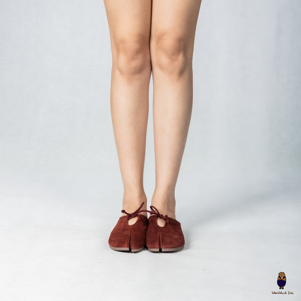 Woodchuck Sato Wine Red Suede Tabi Mules Split-Toe Flats with Bow