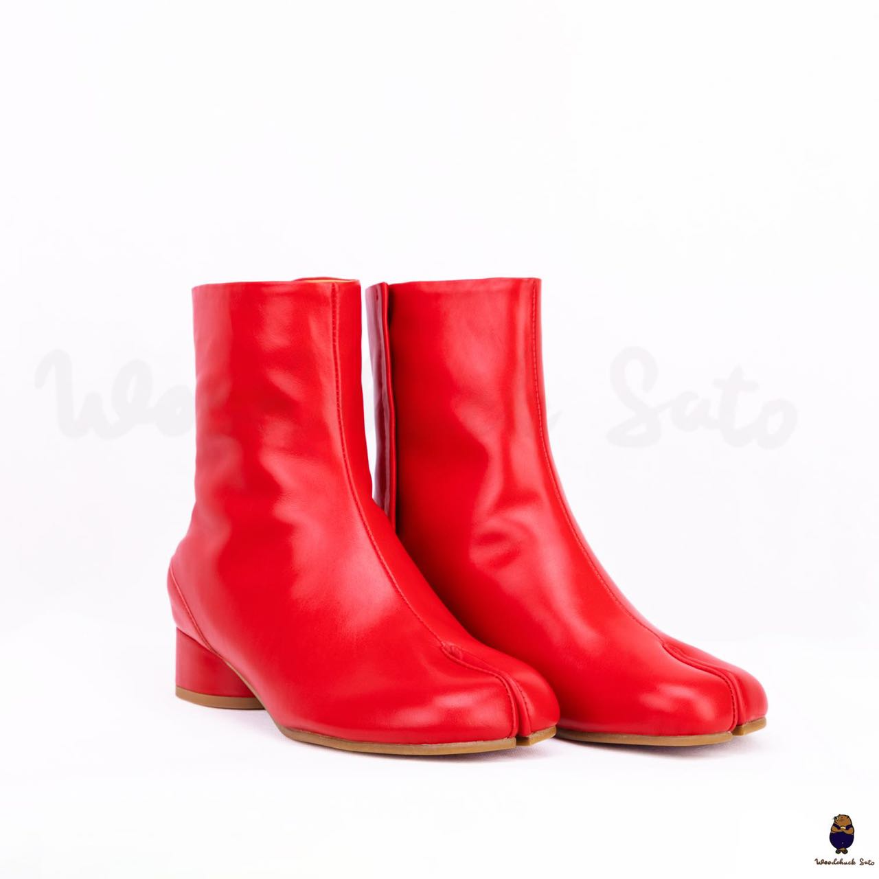 Women’s/men’s leather Tabi split-toe red boots with 3cm heel height EU35-48