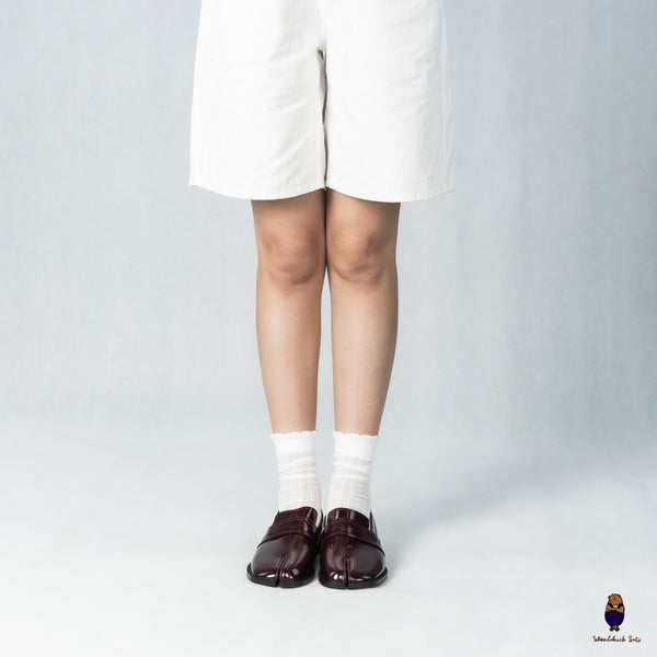 WoodchuckSato Burgundy Edge-Beaded Cow Leather Tabi Loafers with Penny Strap Sizes 35 to 47