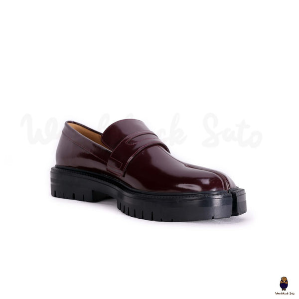 WoodChuckSato Women's Men's Burgundy Tabi Split-Toe Cow Leather Loafers with Chunky Cleated Sole Sizes EU 35-47
