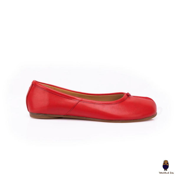 WoodChuckSato Damen- und Herren-Ballerinas Tabi Split-Toe aus Schafsleder in leuchtendem Rot, Größen EU 35–45