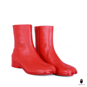 WoodChuckSato Stivali da Uomo in Pelle di Mucca con Punta Divisa Tabi Rosso Brillante da Donna con Altezza Tacco di 3 cm Taglie EU 35-48