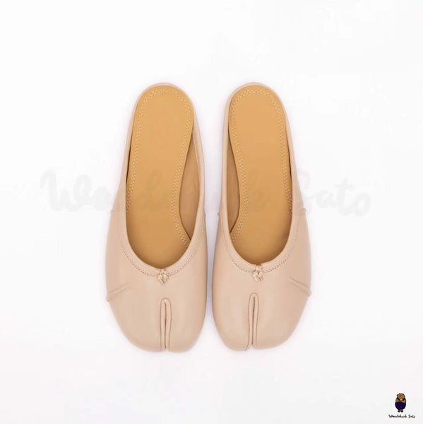 WoodChuckSato Zapatos tipo mula de ballet de cuero "envejecido" con puntera dividida y tabi beige para hombre, tallas EU 35-45