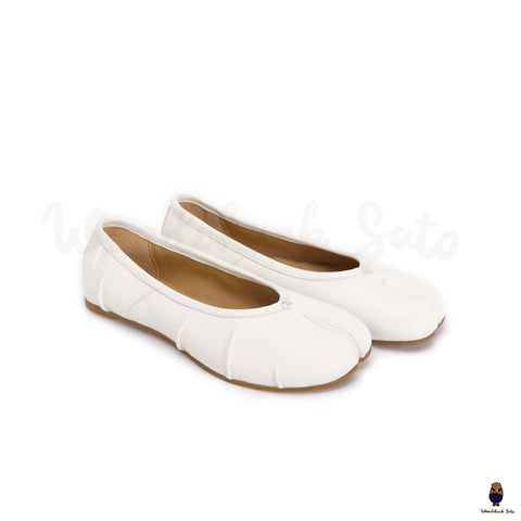 WoodChuckSato Ballerine Tabi da Uomo in Pelle Bianca con Punta Divisa "Invecchiata" da Donna Taglie EU 35-45