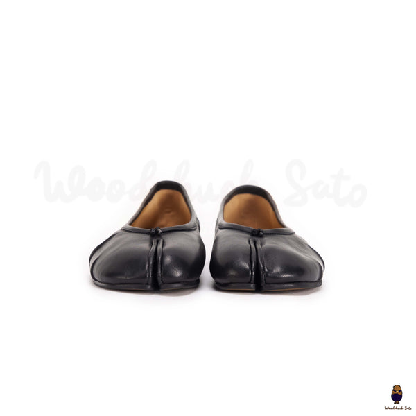 WoodChuckSato Women's Men's Black Tabi Split-Toe "Distressed" Leather Ballet Flats Sizes EU 35-45