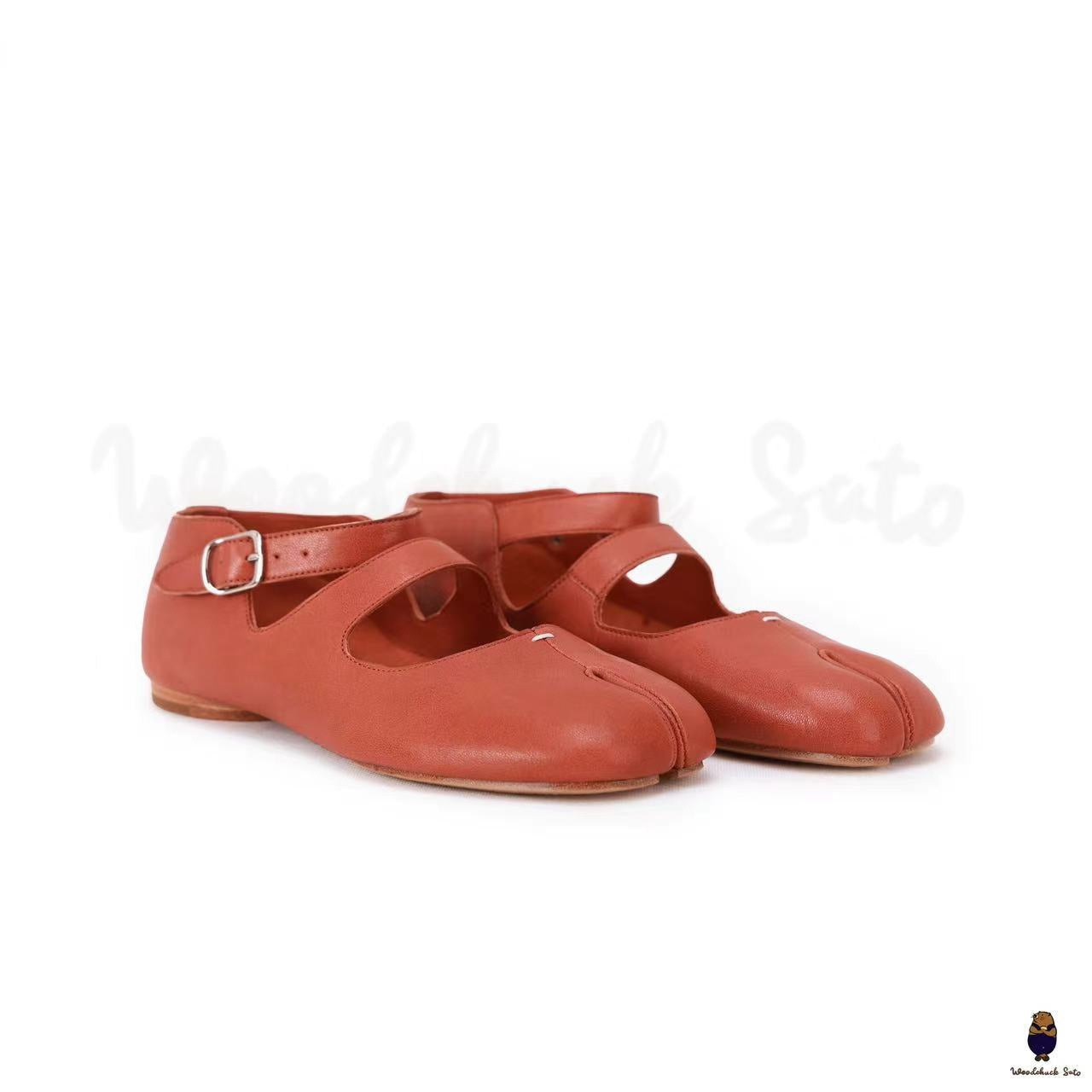 WoodChuckSato Scarpe Mary Jane da Uomo in Pelle di Pecora con Punta Divisa Rosso Mattone da Donna con Cinturino con Fibbia Taglie EU 35-44