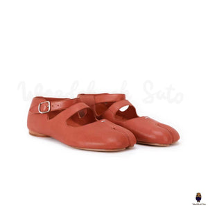 WoodChuckSato Scarpe Mary Jane da Uomo in Pelle di Pecora con Punta Divisa Rosso Mattone da Donna con Cinturino con Fibbia Taglie EU 35-44