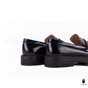 WoodChuckSato Damen Herren Schwarze Tabi Split-Toe-Loafer aus Rindsleder mit klobiger Profilsohle, Größen EU 35–47