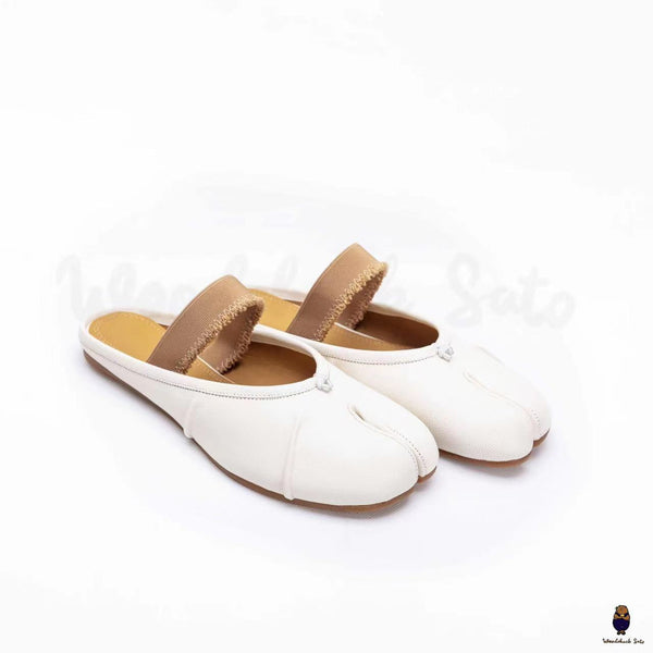WoodChuckSato Zapatos de ballet tipo mula de cuero "envejecido" con punta dividida y tabi blanco para hombre y mujer con banda elástica Tallas EU 35-45