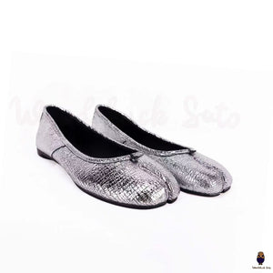 WoodChuckSato Ballerine da Uomo in Pelle di Pecora con Punta Divisa Tabi Argento Cracked Taglie EU 35-45