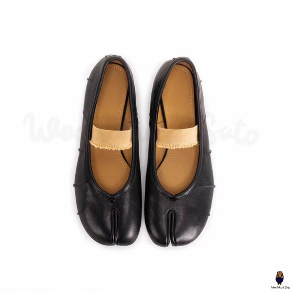 WoodChuckSato Ballerine Tabi da Uomo in Pelle Nera con Punta Divisa "Invecchiata" da Donna con Fascia Elastica Taglie EU 35-45