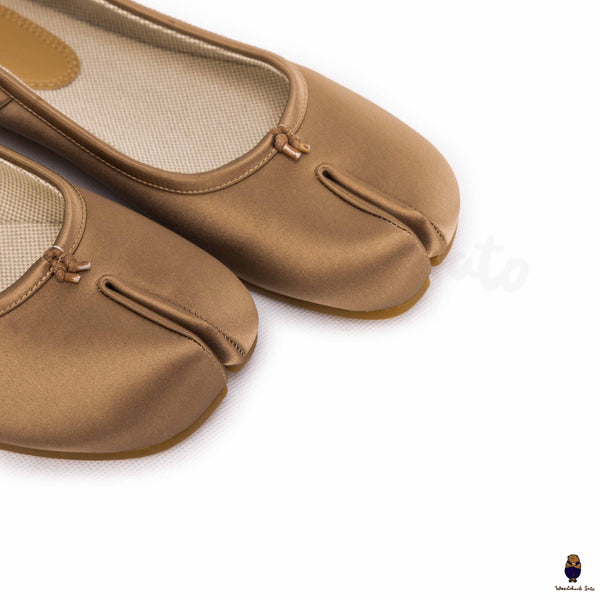 WoodChuckSato Women's Men's Bronze Tabi Split-Toe Satin Ballet Flats Sizes EU 35-45