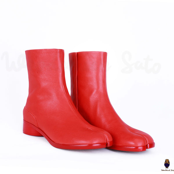 Rote Tabi-Lederstiefel für Damen/Herren mit geteilter Zehenpartie und 3 cm Absatzhöhe, EU35–48