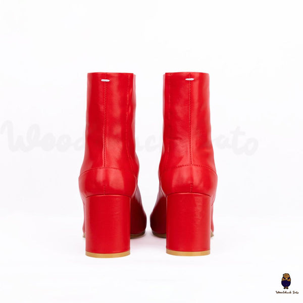 Tabi split toe men’s women’s 8cm heel leather red boots