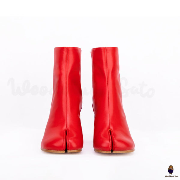 Rote Tabi-Lederstiefel mit geteilter Zehenpartie für Herren und Damen, 8 cm Absatz, EU35–47