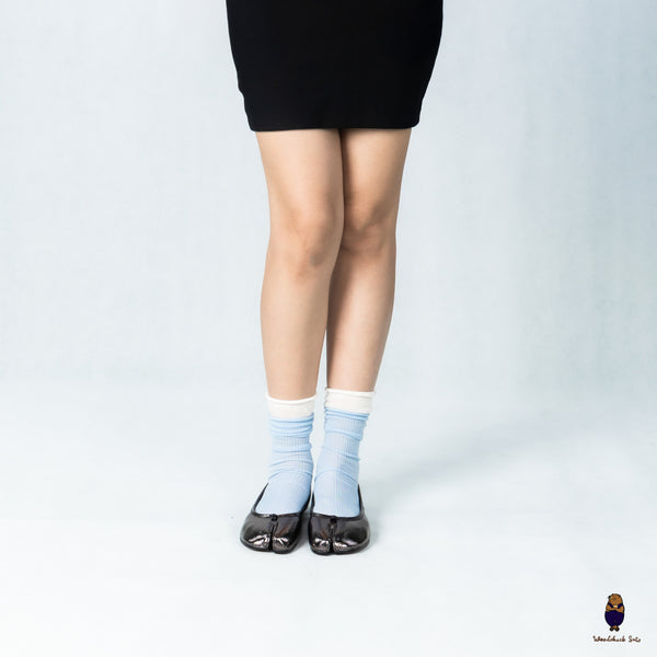 WoodChuckSato Cracked Metallic Black Sheep Leather Tabi Ballet Flats