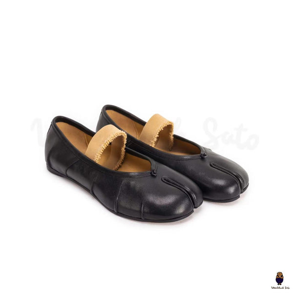 WoodChuckSato Ballerine Tabi da Uomo in Pelle Nera con Punta Divisa "Invecchiata" da Donna con Fascia Elastica Taglie EU 35-45