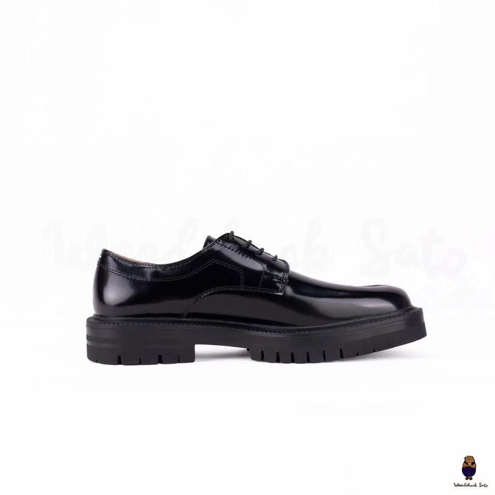 WoodChuckSato Zapatos planos Tabi negros con cordones de cuero de vaca con punta dividida y suela gruesa con tacos para mujer, tallas EU 35-47