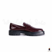 WoodChuckSato Mocassins Tabi bordeaux en cuir de vache à bout fendu avec semelle épaisse à crampons pour homme et femme, tailles EU 35-47