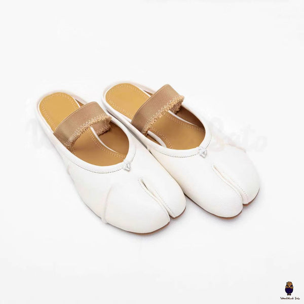 WoodChuckSato Zapatos de ballet tipo mula de cuero "envejecido" con punta dividida y tabi blanco para hombre y mujer con banda elástica Tallas EU 35-45