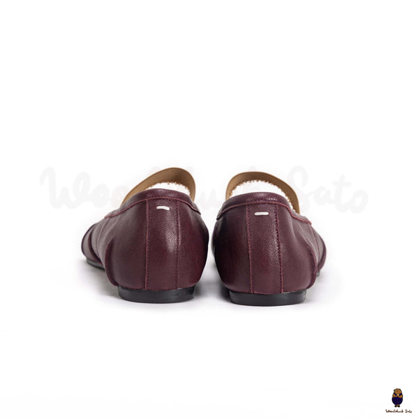 WoodChuckSato Damen- und Herren-Ballerinas Tabi Split-Toe „Distressed“ aus Leder in Burgunderrot mit elastischem Band, Größen EU 35–45