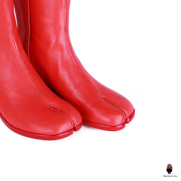 WoodChuckSato Stivali da Uomo in Pelle di Mucca con Punta Divisa Tabi Rosso Brillante da Donna con Altezza Tacco di 3 cm Taglie EU 35-48