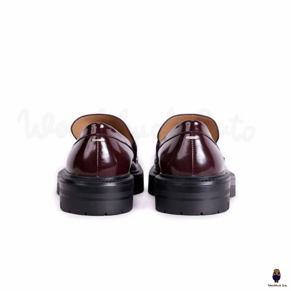 WoodChuckSato Women's Men's Burgundy Tabi Split-Toe Cow Leather Loafers with Chunky Cleated Sole Sizes EU 35-47