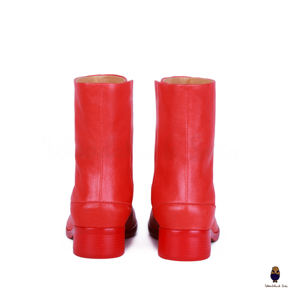 WoodChuckSato Stivali da Uomo in Pelle di Mucca con Punta Divisa Tabi Rosso Brillante da Donna con Altezza Tacco di 3 cm Taglie EU 35-48