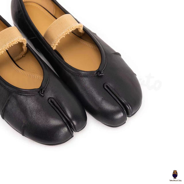WoodChuckSato Ballerine Tabi da Uomo in Pelle Nera con Punta Divisa "Invecchiata" da Donna con Fascia Elastica Taglie EU 35-45