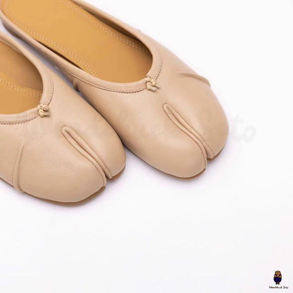 WoodChuckSato Zapatos tipo mula de ballet de cuero "envejecido" con puntera dividida y tabi beige para hombre, tallas EU 35-45