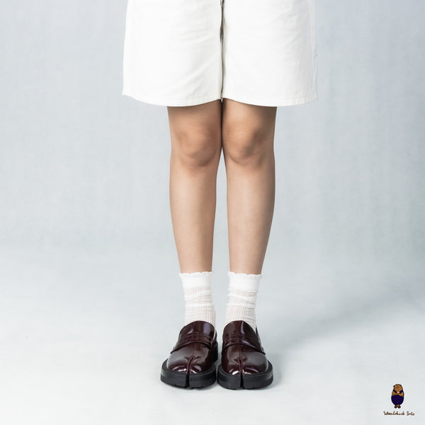WoodChuckSato Women's Men's Burgundy Tabi Split-Toe Cow Leather Loafers with Chunky Cleated Sole Sizes EU 35-47