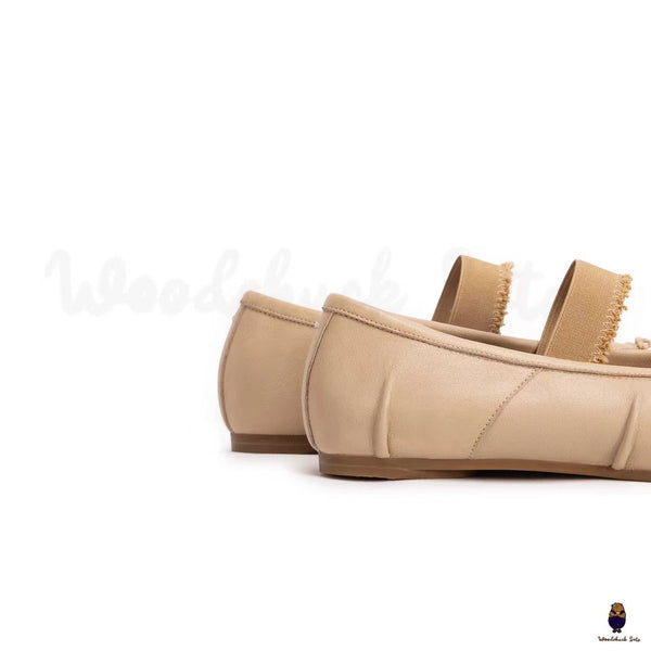WoodChuckSato Femmes Hommes Beige Tabi Split-Toe "Distressed" Ballerines en cuir avec bande élastique Tailles EU 35-45