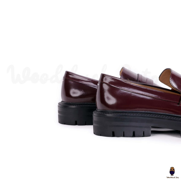 WoodChuckSato Women's Men's Burgundy Tabi Split-Toe Cow Leather Loafers with Chunky Cleated Sole Sizes EU 35-47