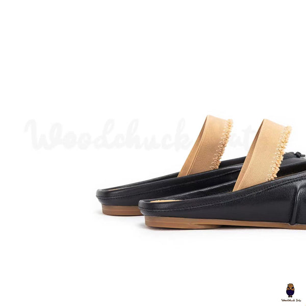 WoodChuckSato Women's Men's Black Tabi Split-Toe "Distressed" Leather Ballet Mule Shoes with Elastic Band Sizes EU 35-45