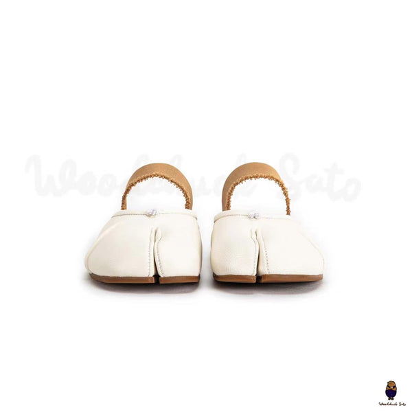 WoodChuckSato Zapatos de ballet tipo mula de cuero "envejecido" con punta dividida y tabi blanco para hombre y mujer con banda elástica Tallas EU 35-45