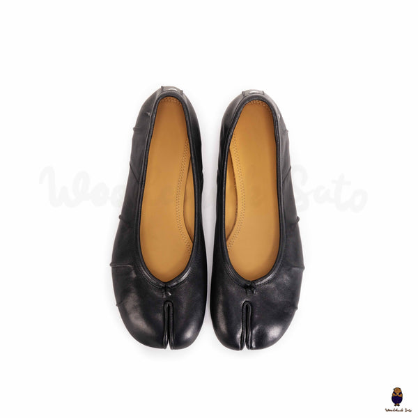 WoodChuckSato Women's Men's Black Tabi Split-Toe "Distressed" Leather Ballet Flats Sizes EU 35-45