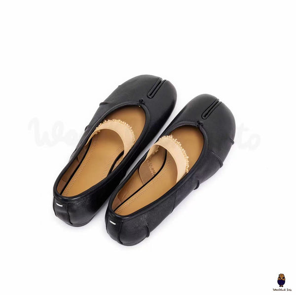 WoodChuckSato Ballerine Tabi da Uomo in Pelle Nera con Punta Divisa "Invecchiata" da Donna con Fascia Elastica Taglie EU 35-45