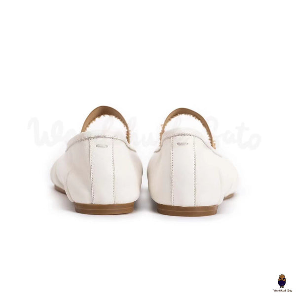 WoodChuckSato Bailarinas de cuero "envejecido" con puntera dividida Tabi blanca para hombre y mujer con banda elástica Tallas EU 35-45