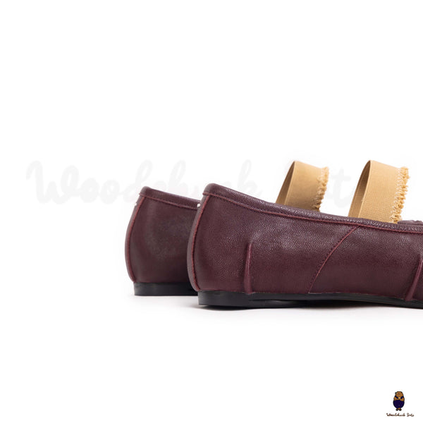WoodChuckSato Damen- und Herren-Ballerinas Tabi Split-Toe „Distressed“ aus Leder in Burgunderrot mit elastischem Band, Größen EU 35–45