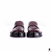 WoodChuckSato Mocassins Tabi bordeaux en cuir de vache à bout fendu avec semelle épaisse à crampons pour homme et femme, tailles EU 35-47